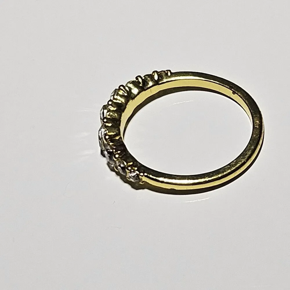 Gold Tone Clear Rhinestone Band Ring Size 7.5